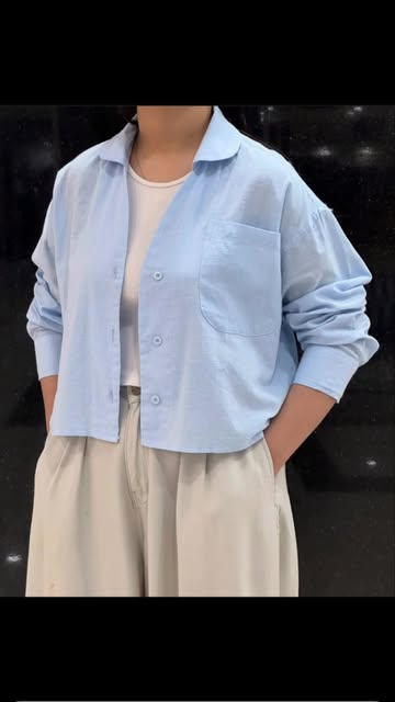 شومیز زنانه شیما آستین بلند آبی خنک تابستانه